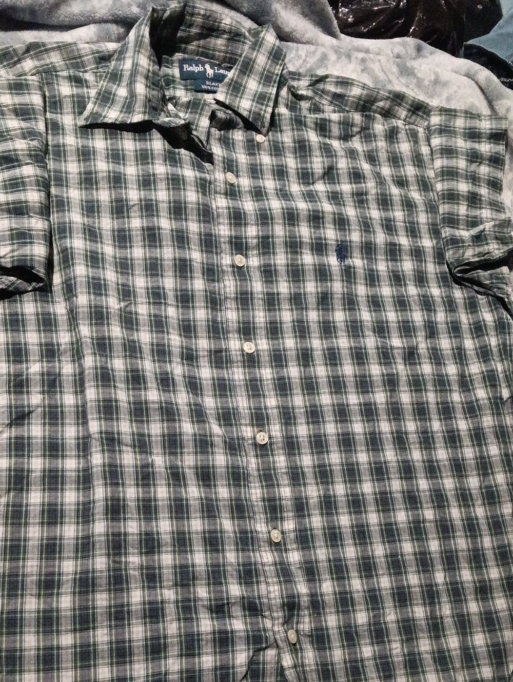 Ralph Lauren Green and White Plaid Short-Sleeve Button-Down Shirt